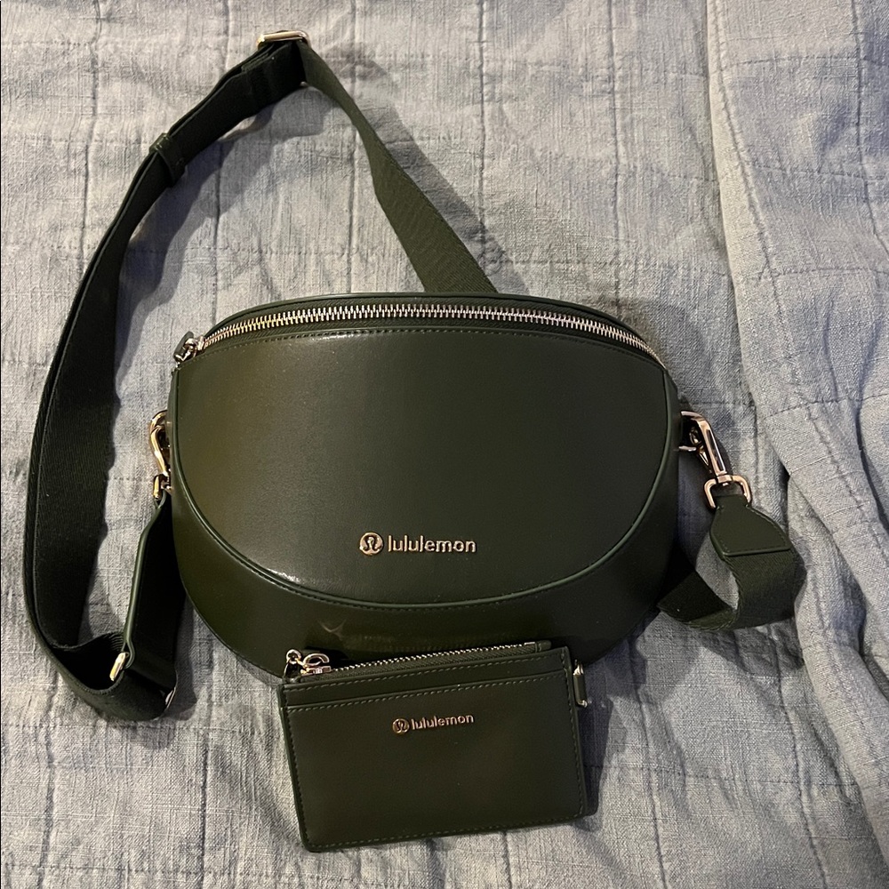 lululemon green leather saddle bag